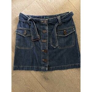 Women’s BODEN Button Down Jean Skirt Dark Denim Front Large Buttons W/Tie Sz 8R